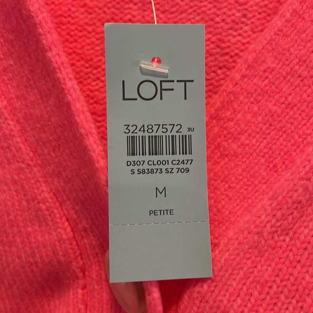 NWT Loft Petites Bright Pink Star Cardigan Women’s Size Medium Petite - Picture 8 of 8